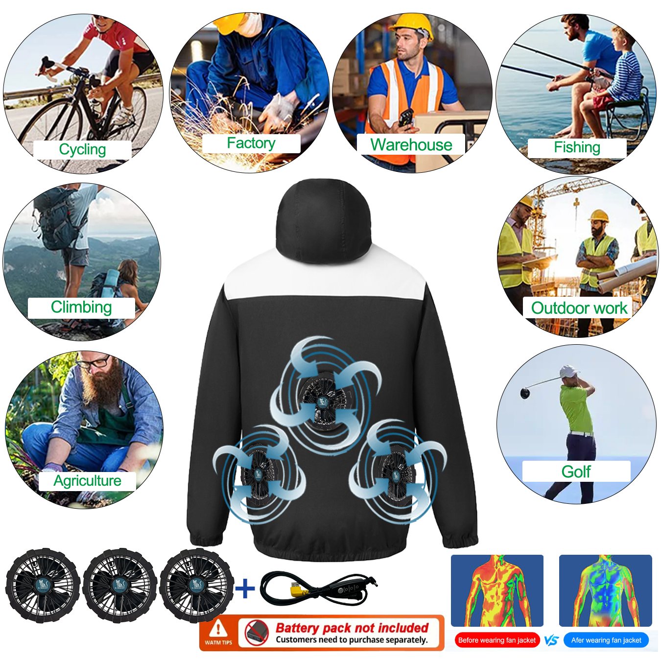 Fishing Vest - Gilet Estivo Rinfrescante Indossabile con Ventilatore,